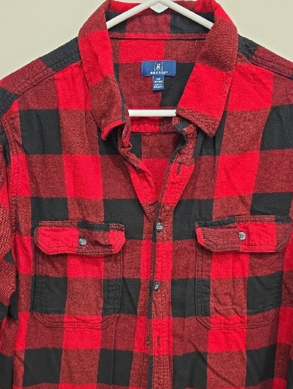 George Red and Black Flanel Plaid Button-Down Shirt - Picture 2 of 7